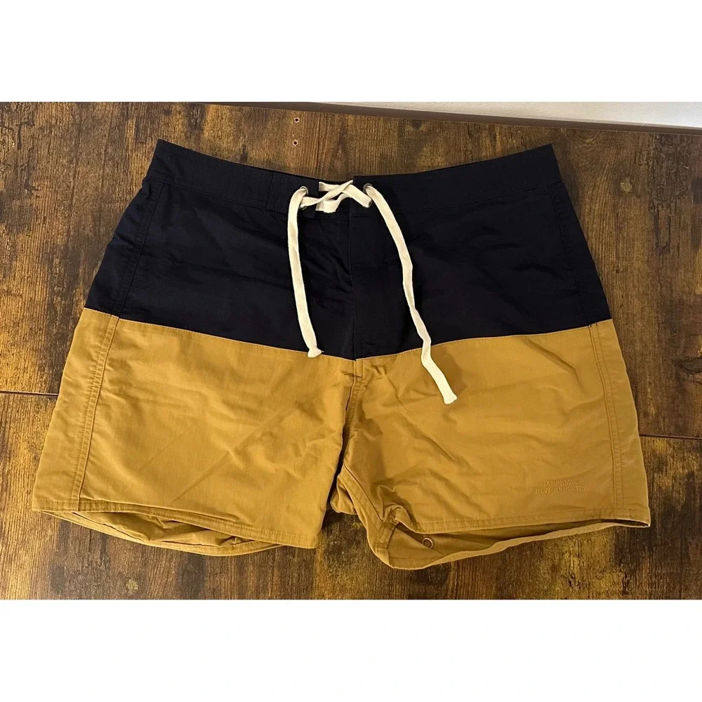 Saturdays NYC Men's Colorblock Board Shorts Navy Yellow Swim Trunks Size 31